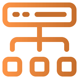 An orange icon depicting a larger concept branching out into interconnected smaller concepts.