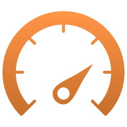 An orange icon of a speedometer.