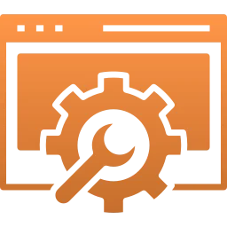 An orange icon depicting a wrench within a gear inside a webpage.